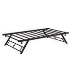 Twin Stand-Up Trundle Day Bed Frame  Pop-Up Lower Bed with Metal Slats & Lockable Casters (Mattress Not Included)