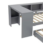 Divano letto singolo/matrimoniale con letto estraibile, struttura in legno con scrivania, cassetti portaoggetti e mensole, nessuna molla a scatola necessaria - ModernLuxe