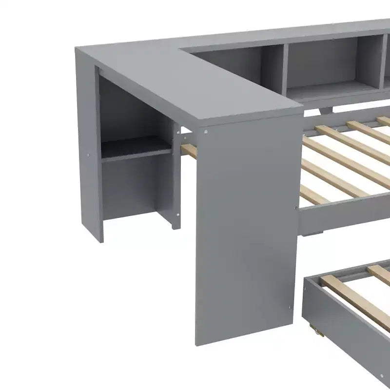 Divano letto singolo/matrimoniale con letto estraibile, struttura in legno con scrivania, cassetti portaoggetti e mensole, nessuna molla a scatola necessaria - ModernLuxe