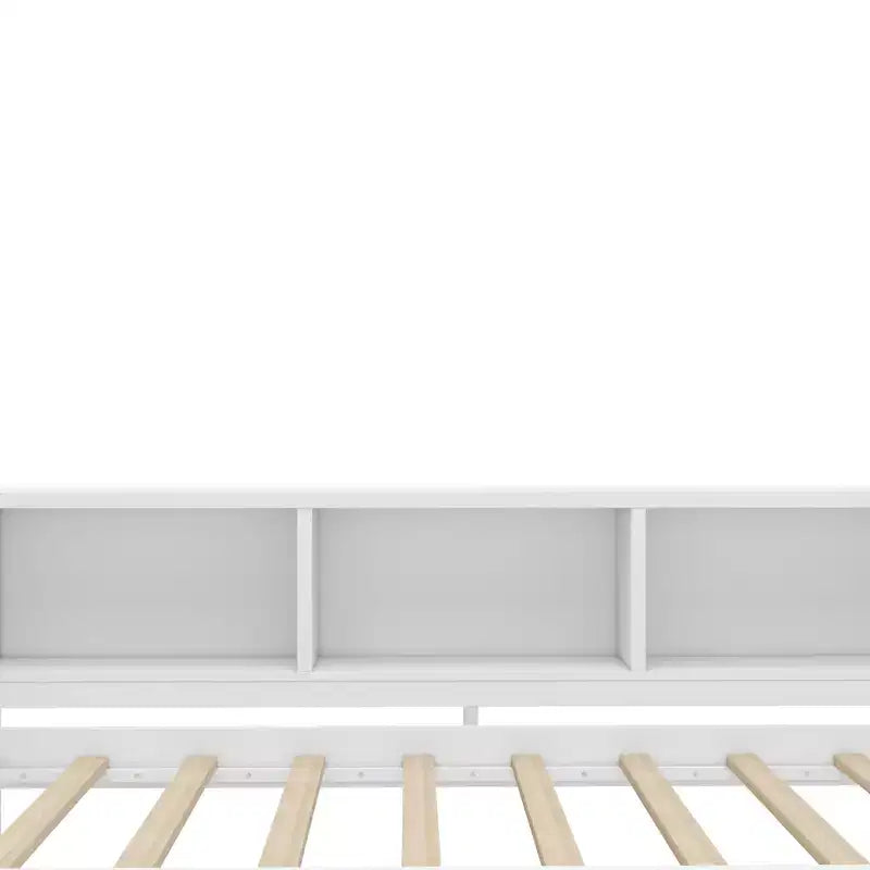 Divano letto singolo/matrimoniale con letto estraibile, struttura in legno con scrivania, cassetti portaoggetti e mensole, nessuna molla a scatola necessaria - ModernLuxe