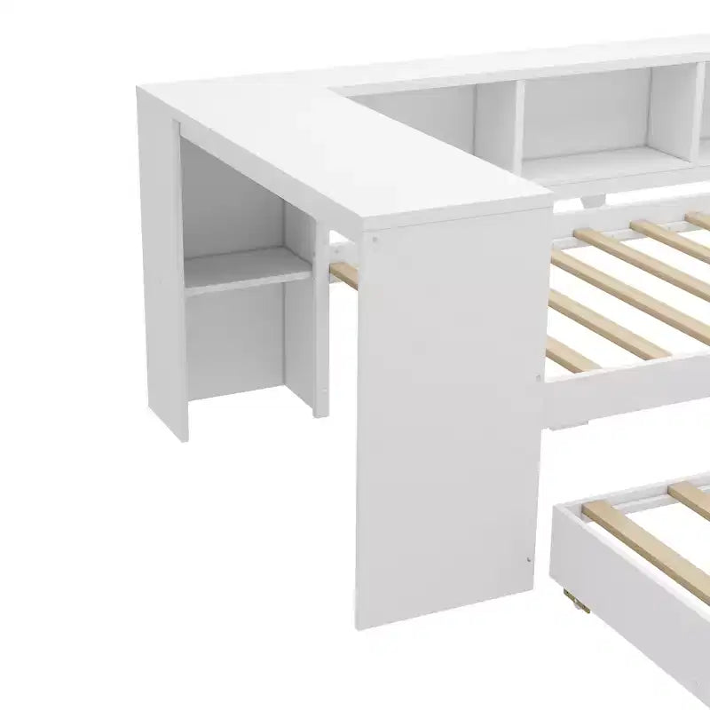 Divano letto singolo/matrimoniale con letto estraibile, struttura in legno con scrivania, cassetti portaoggetti e mensole, nessuna molla a scatola necessaria - ModernLuxe