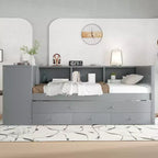 Divano letto singolo/matrimoniale con letto estraibile, struttura in legno con scrivania, cassetti portaoggetti e mensole, nessuna molla a scatola necessaria - ModernLuxe