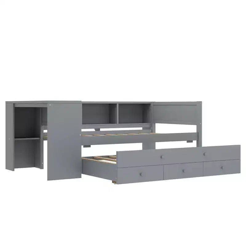 Divano letto singolo/matrimoniale con letto estraibile, struttura in legno con scrivania, cassetti portaoggetti e mensole, nessuna molla a scatola necessaria - ModernLuxe