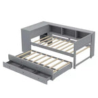 Divano letto singolo/matrimoniale con letto estraibile, struttura in legno con scrivania, cassetti portaoggetti e mensole, nessuna molla a scatola necessaria - ModernLuxe