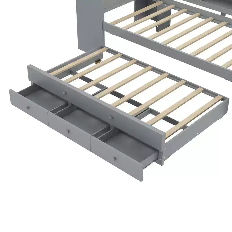 Divano letto singolo/matrimoniale con letto estraibile, struttura in legno con scrivania, cassetti portaoggetti e mensole, nessuna molla a scatola necessaria - ModernLuxe