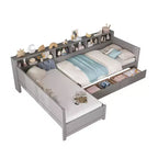 Divano letto a giorno angolare Whisen Twin a L, Struttura letto angolare in legno con 3 cassetti e libreria