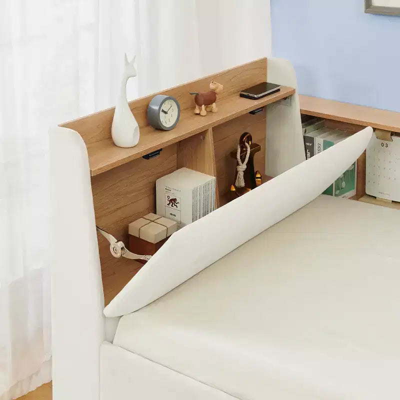 Letto singolo a piattaforma imbottito con ricarica wireless, testiera contenitore imbottita, luci a LED, letto estraibile/cassetti contenitore, velluto - ModernLuxe