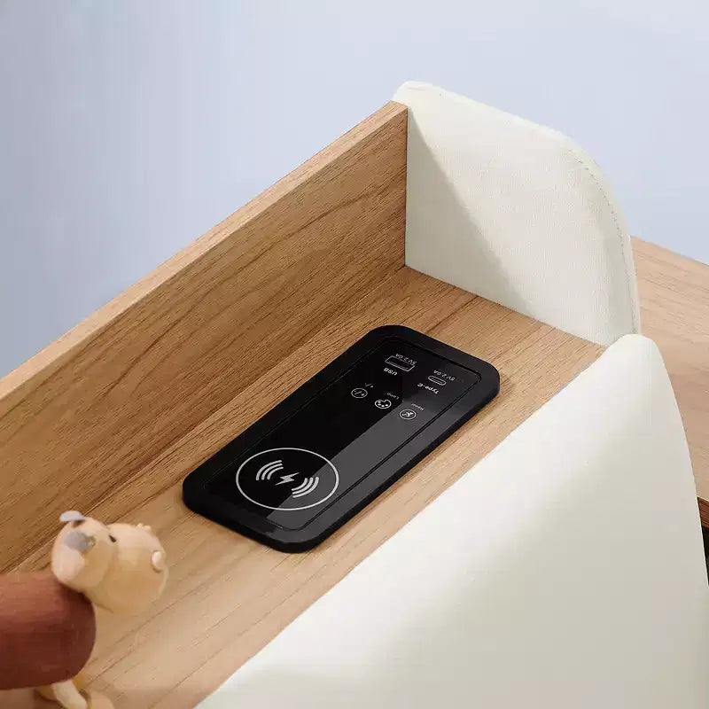 Letto singolo a piattaforma imbottito con ricarica wireless, testiera contenitore imbottita, luci a LED, letto estraibile/cassetti contenitore, velluto - ModernLuxe