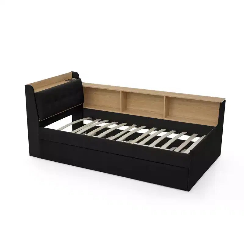 Letto singolo a piattaforma imbottito con ricarica wireless, testiera contenitore imbottita, luci a LED, letto estraibile/cassetti contenitore, velluto - ModernLuxe