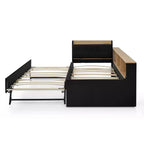 Letto singolo a piattaforma imbottito con ricarica wireless, testiera contenitore imbottita, luci a LED, letto estraibile/cassetti contenitore, velluto - ModernLuxe