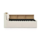Letto singolo a piattaforma imbottito con ricarica wireless, testiera contenitore imbottita, luci a LED, letto estraibile/cassetti contenitore, velluto - ModernLuxe
