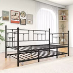 MAYEERTY Letto a Divano Singolo in Metallo con Rete Estraibile, Letto 2 in 1, Salvaspazio per Camera degli Ospiti e Soggiorno, Nero