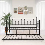 MAYEERTY Letto a Divano Singolo in Metallo con Rete Estraibile, Letto 2 in 1, Salvaspazio per Camera degli Ospiti e Soggiorno, Nero