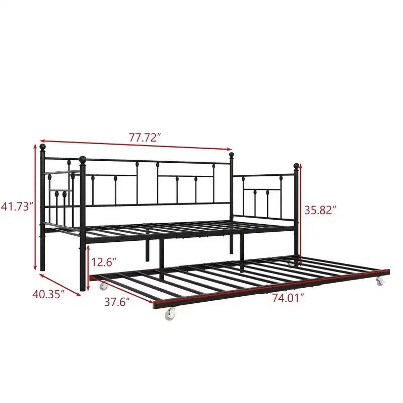 MAYEERTY Letto a Divano Singolo in Metallo con Rete Estraibile, Letto 2 in 1, Salvaspazio per Camera degli Ospiti e Soggiorno, Nero