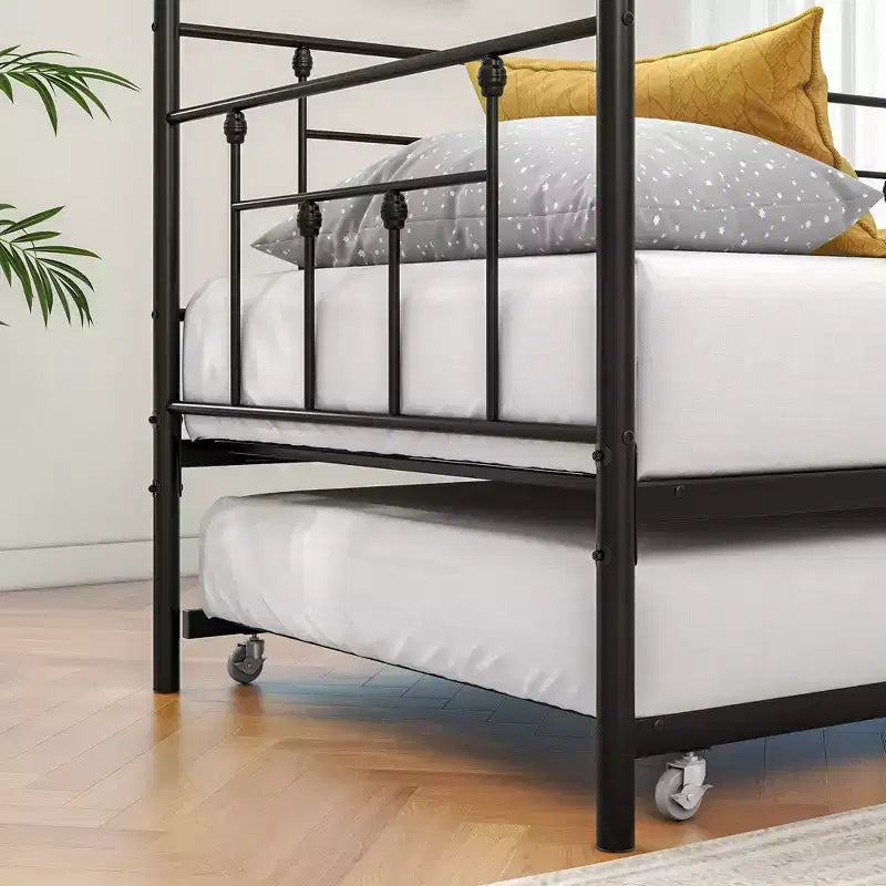 MAYEERTY Letto a Divano Singolo in Metallo con Rete Estraibile, Letto 2 in 1, Salvaspazio per Camera degli Ospiti e Soggiorno, Nero