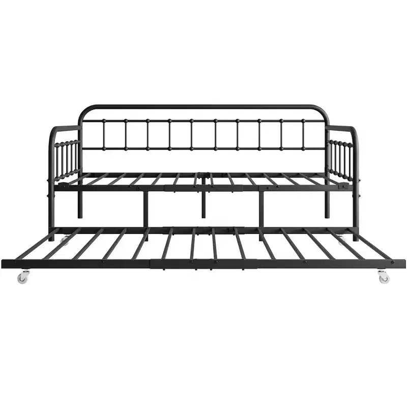 MAYEERTY Struttura per letto a giorno in metallo a una piazza e mezza con letto estraibile, Piattaforma divano letto resistente, Nessuna molla richiesta, Nero