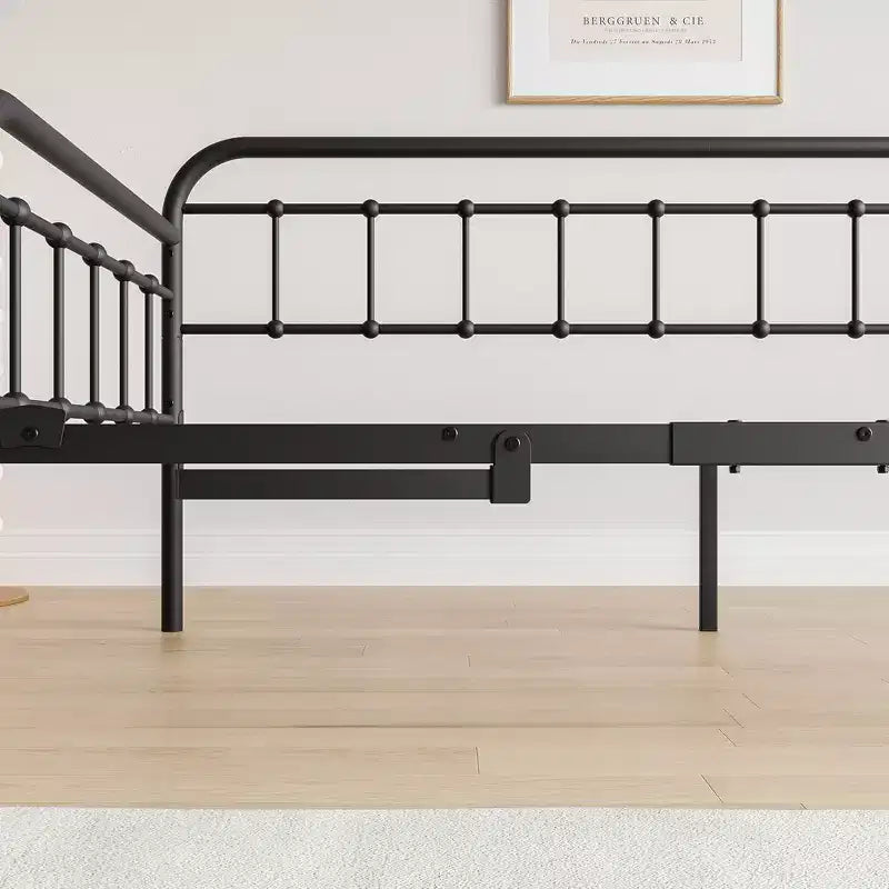 MAYEERTY Struttura per letto a giorno in metallo a una piazza e mezza con letto estraibile, Piattaforma divano letto resistente, Nessuna molla richiesta, Nero
