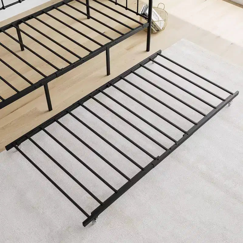 MAYEERTY Struttura per letto a giorno in metallo a una piazza e mezza con letto estraibile, Piattaforma divano letto resistente, Nessuna molla richiesta, Nero