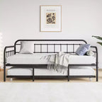 MAYEERTY Struttura per letto a giorno in metallo a una piazza e mezza con letto estraibile, Piattaforma divano letto resistente, Nessuna molla richiesta, Nero