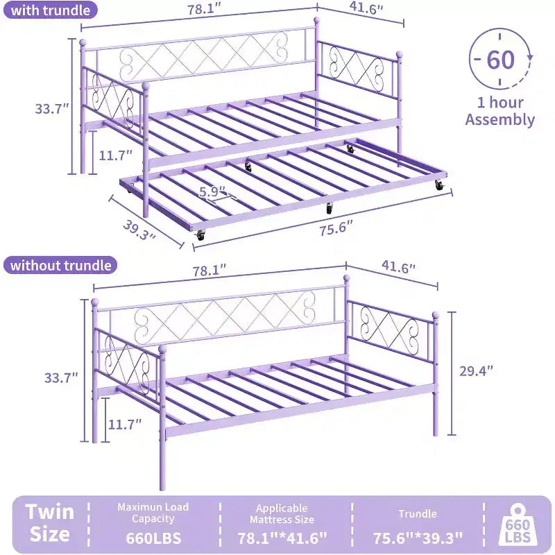 Divano letto singolo viola con letto estraibile, supporto in acciaio premium, salvaspazio per soggiorno, camera da letto, camera degli ospiti