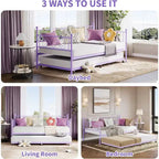 Divano letto singolo viola con letto estraibile, supporto in acciaio premium, salvaspazio per soggiorno, camera da letto, camera degli ospiti