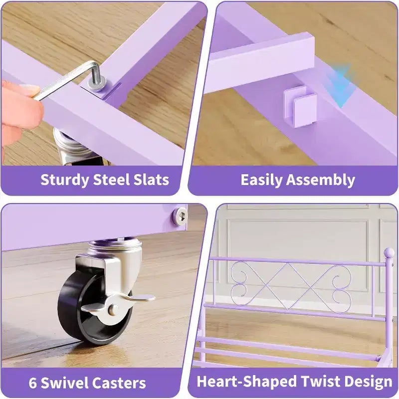 Divano letto singolo viola con letto estraibile, supporto in acciaio premium, salvaspazio per soggiorno, camera da letto, camera degli ospiti
