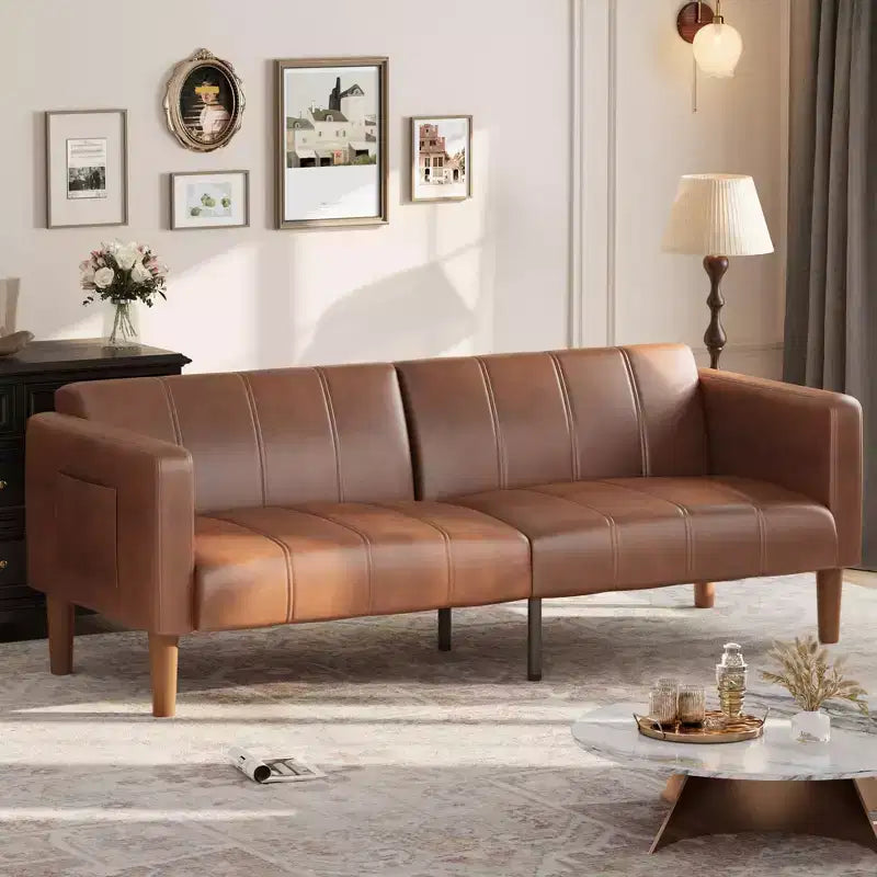 Divano letto futon da 190 cm, Divano letto trasformabile, Divano piccolo in similpelle, Divanetto, Divano moderno di metà secolo per soggiorno, camera da letto