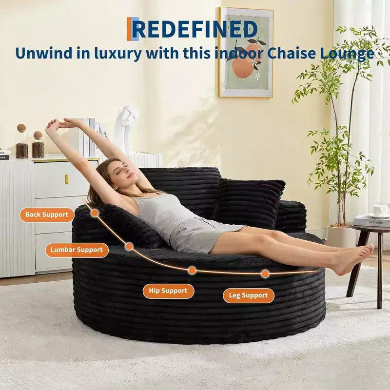 Poltrona Chaise Longue rotonda, da interno, extra large 140x140 cm, moderna, nessun assemblaggio richiesto, in ciniglia, divano Cloud senza struttura, divano singolo con 4 cuscini, seduta profonda
