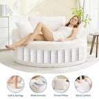 Poltrona Chaise Longue rotonda, da interno, extra large 140x140 cm, moderna, nessun assemblaggio richiesto, in ciniglia, divano Cloud senza struttura, divano singolo con 4 cuscini, seduta profonda