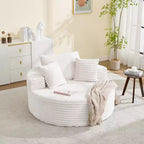 Round Chaise Lounge Chair Indoor Oversized 55  55 Inch Modern No Assembly Corduroy Boneless Cloud Couch Single Sofa with 4 Pillows Deep Seat