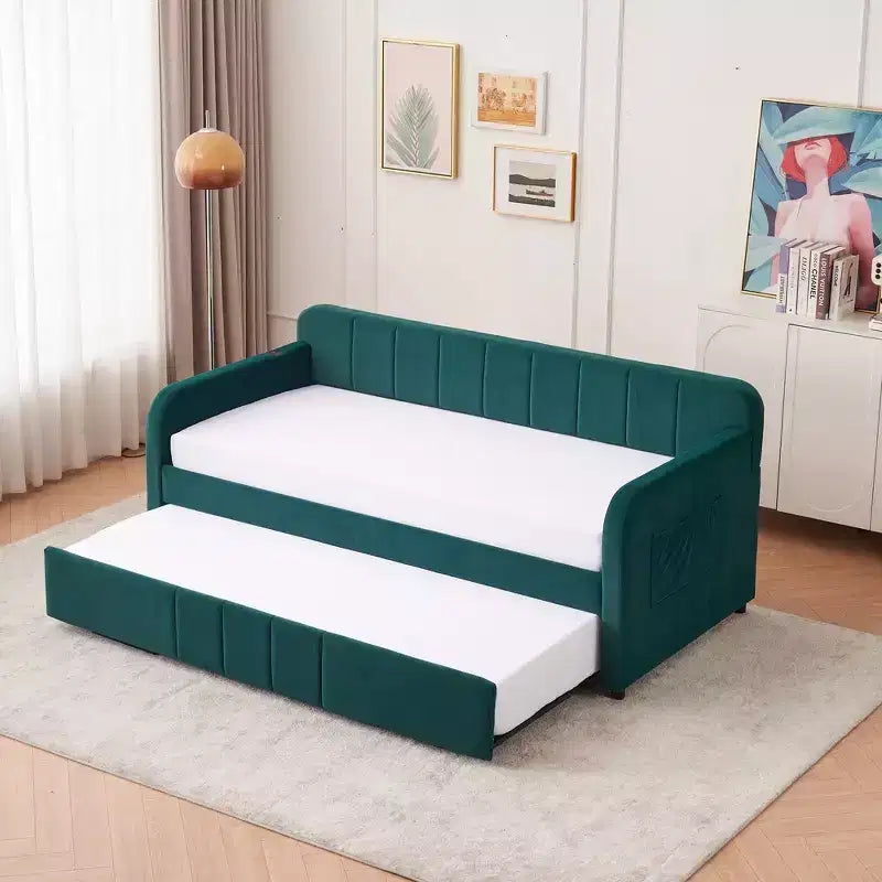Struttura letto a giorno imbottita matrimoniale Zeus & Ruta con letto estraibile per camera da letto, soggiorno, camera degli ospiti