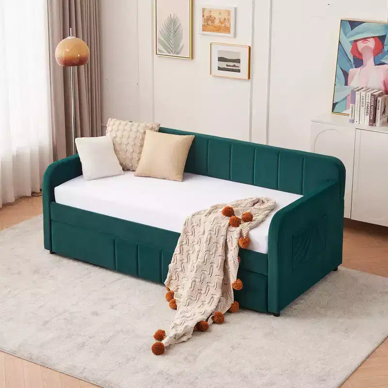 Struttura letto a giorno imbottita matrimoniale Zeus & Ruta con letto estraibile per camera da letto, soggiorno, camera degli ospiti