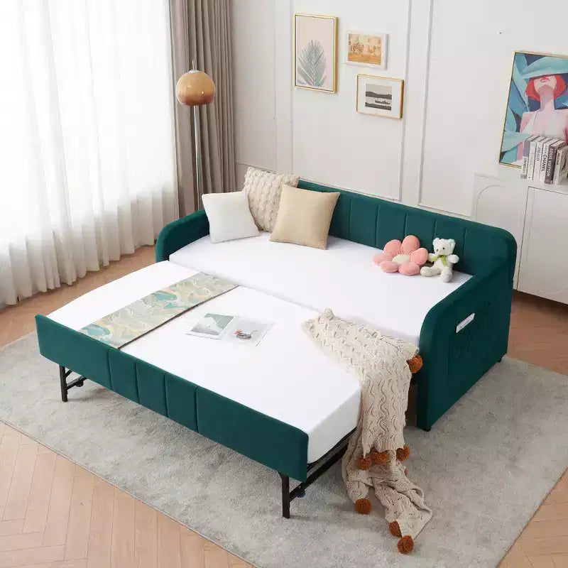 Struttura letto a giorno imbottita matrimoniale Zeus & Ruta con letto estraibile per camera da letto, soggiorno, camera degli ospiti
