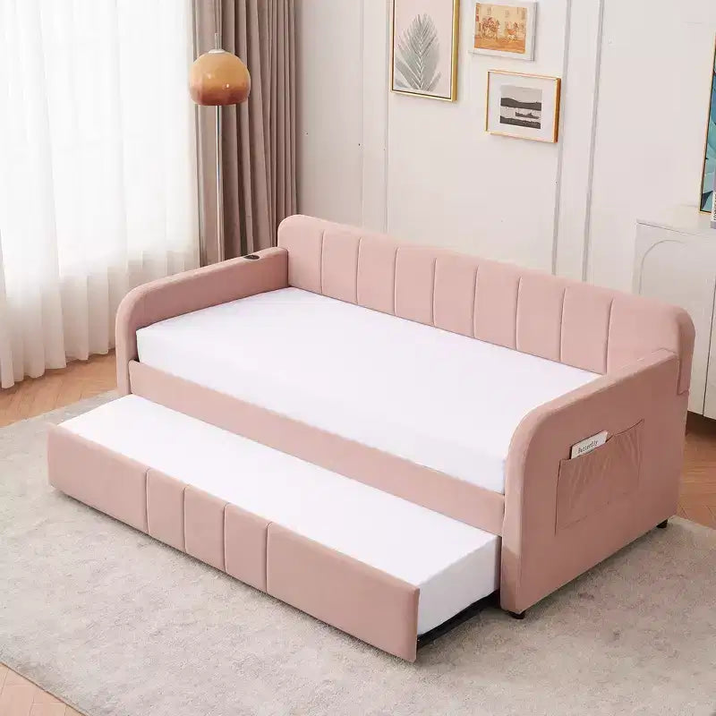 Struttura letto a giorno imbottita matrimoniale Zeus & Ruta con letto estraibile per camera da letto, soggiorno, camera degli ospiti