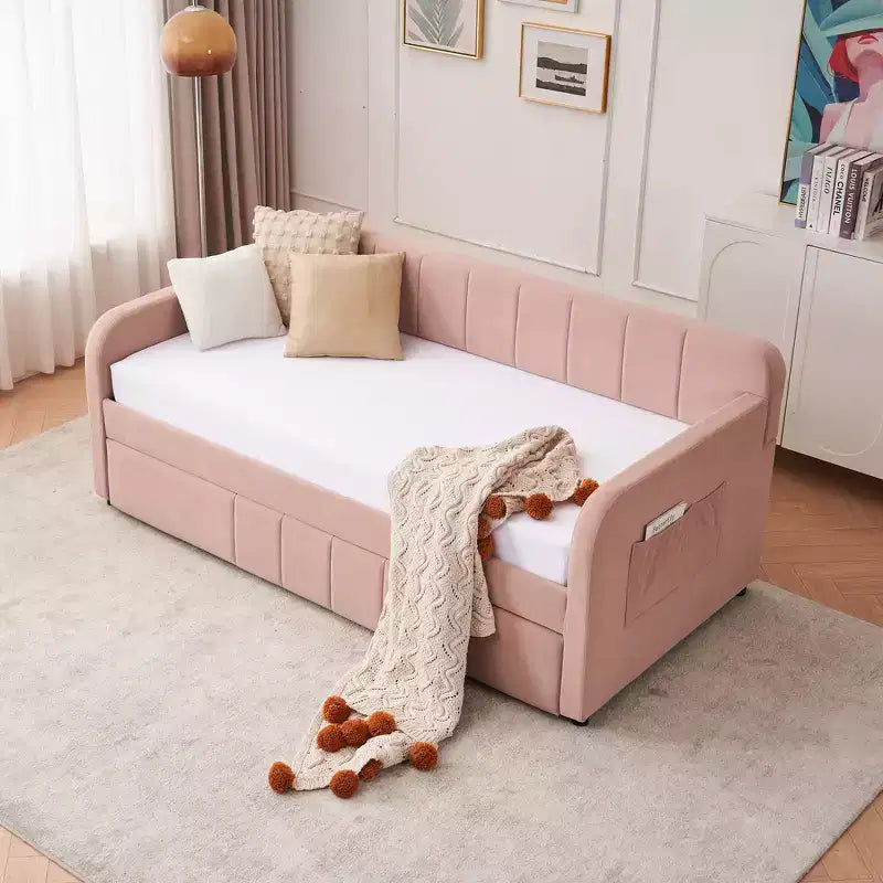 Struttura letto a giorno imbottita matrimoniale Zeus & Ruta con letto estraibile per camera da letto, soggiorno, camera degli ospiti