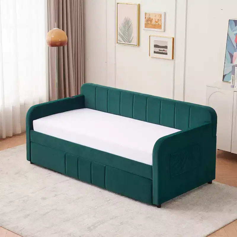 Struttura letto a giorno imbottita matrimoniale Zeus & Ruta con letto estraibile per camera da letto, soggiorno, camera degli ospiti