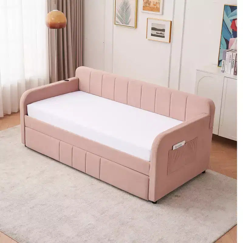 Struttura letto a giorno imbottita matrimoniale Zeus & Ruta con letto estraibile per camera da letto, soggiorno, camera degli ospiti