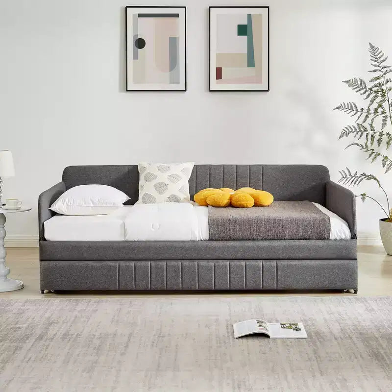 Divano letto singolo con letto estraibile singolo, divano letto imbottito in lino con bracciolo e schienale, divano letto che non richiede rete a doghe, divano letto singolo