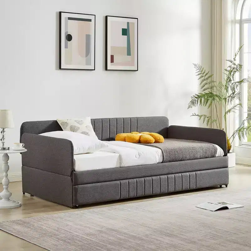 Divano letto singolo con letto estraibile singolo, divano letto imbottito in lino con bracciolo e schienale, divano letto che non richiede rete a doghe, divano letto singolo