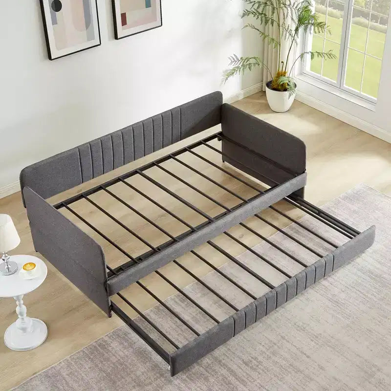 Divano letto singolo con letto estraibile singolo, divano letto imbottito in lino con bracciolo e schienale, divano letto che non richiede rete a doghe, divano letto singolo