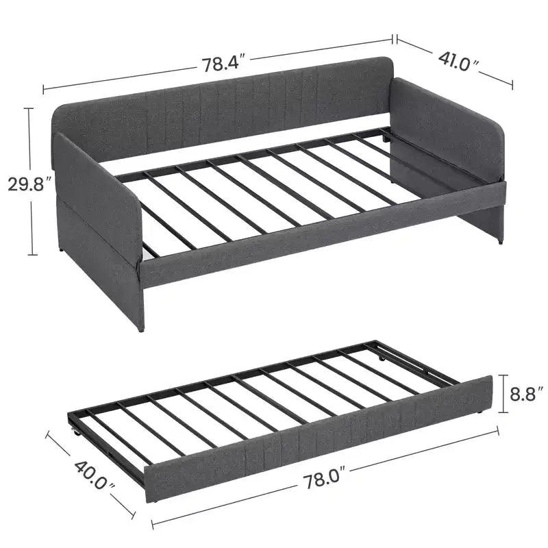 Divano letto singolo con letto estraibile singolo, divano letto imbottito in lino con bracciolo e schienale, divano letto che non richiede rete a doghe, divano letto singolo
