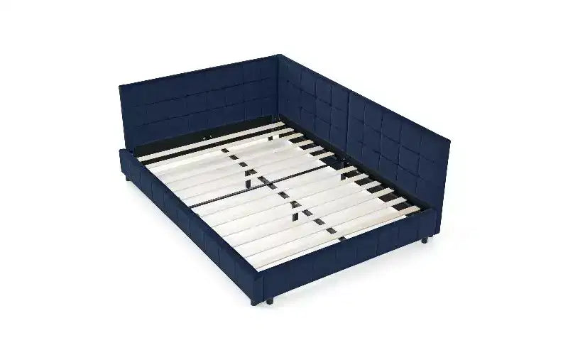 Lettino da giorno matrimoniale in velluto TUYOHW Mid-Century, divano letto imbottito con struttura in legno di eucalipto, letto trapuntato con testiere