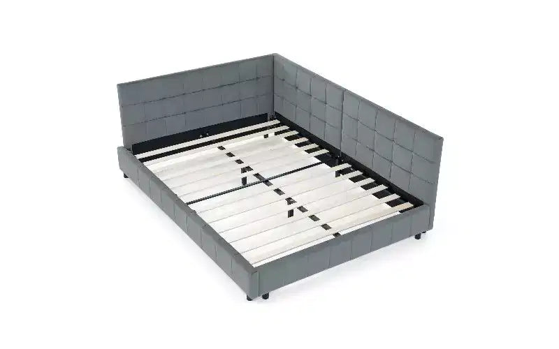 Lettino da giorno matrimoniale in velluto TUYOHW Mid-Century, divano letto imbottito con struttura in legno di eucalipto, letto trapuntato con testiere
