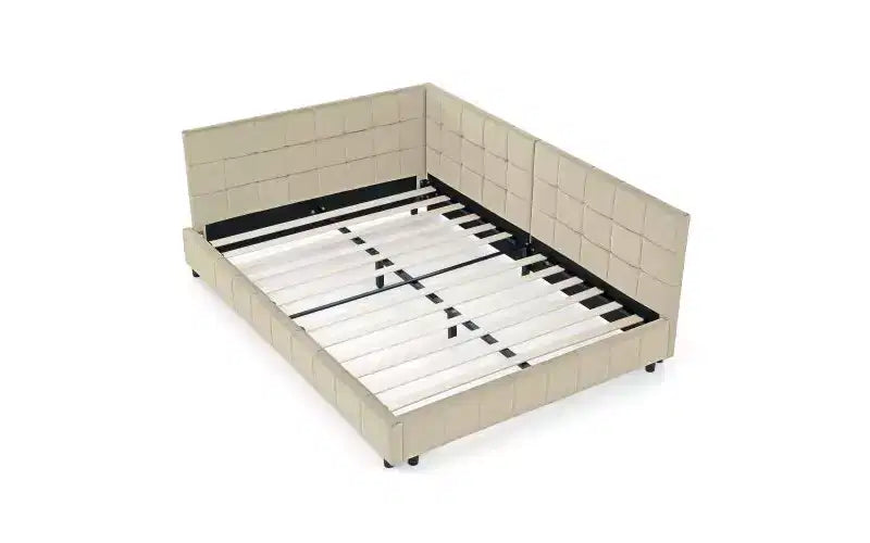 Lettino da giorno matrimoniale in velluto TUYOHW Mid-Century, divano letto imbottito con struttura in legno di eucalipto, letto trapuntato con testiere