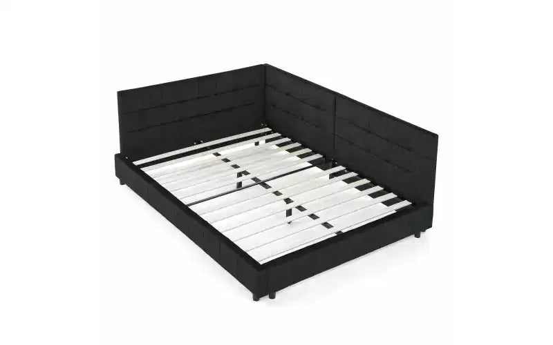 Lettino da giorno matrimoniale in velluto TUYOHW Mid-Century, divano letto imbottito con struttura in legno di eucalipto, letto trapuntato con testiere
