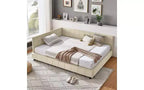 Lettino da giorno matrimoniale in velluto TUYOHW Mid-Century, divano letto imbottito con struttura in legno di eucalipto, letto trapuntato con testiere