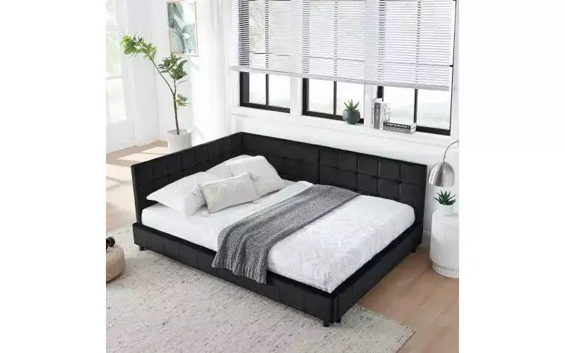 TUYOHW Mid-Century Velvet Full Daybed, Upholstered Sofa Bed Frame with Eucalyptus Wood Platform Bed Structure, Tufted Bed with Headboards