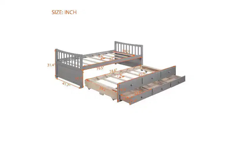 TUYOHW Letto da Giorno Twin Size, Struttura Letto Divano con Letto Estraibile e 3 Cassetti, Letto Contenitore Multifunzione, Struttura Letto a Piattaforma in Legno