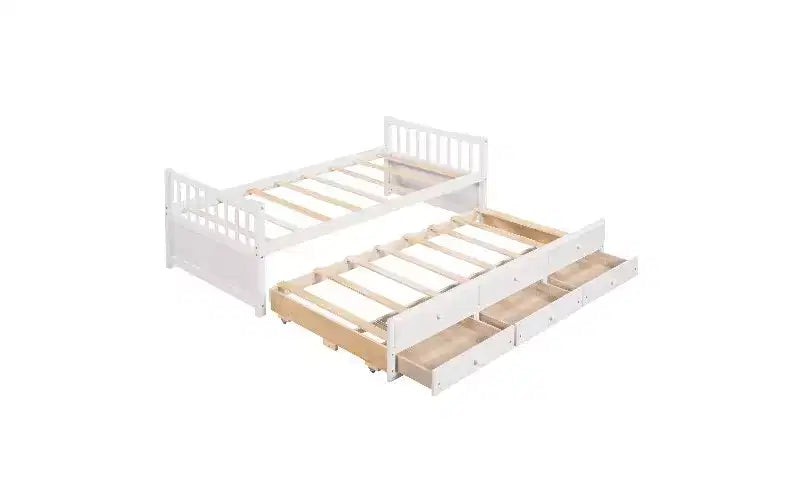 TUYOHW Letto da Giorno Twin Size, Struttura Letto Divano con Letto Estraibile e 3 Cassetti, Letto Contenitore Multifunzione, Struttura Letto a Piattaforma in Legno