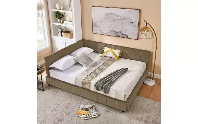 Divano letto in velluto TUYOHW Mid-Century, struttura del divano letto imbottito con piattaforma in legno di eucalipto, letto matrimoniale trapuntato con testiere